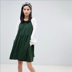 Monki mini jersey smock dress in green